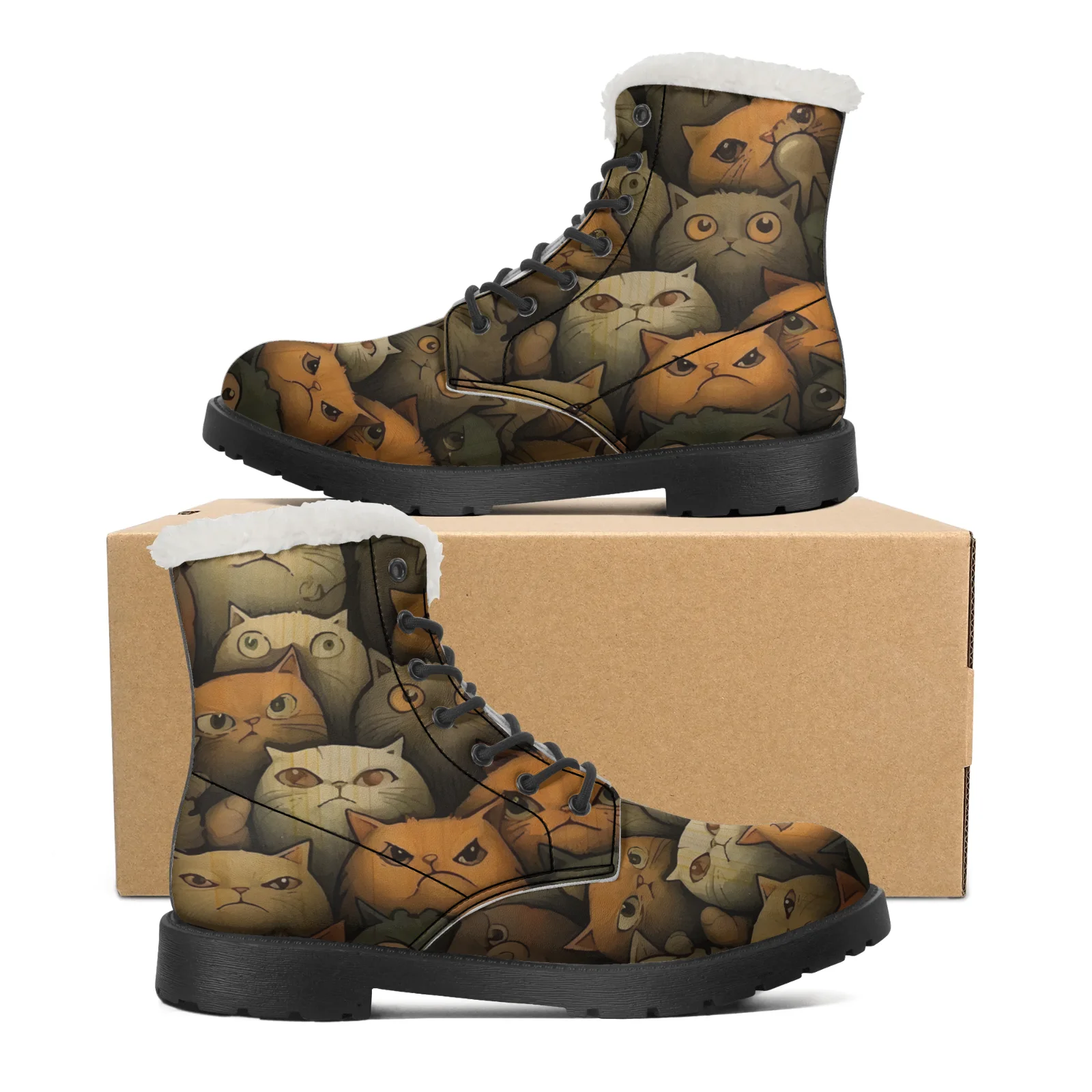 Cute Cats Prints Plush Snow Bo - огляд і ціна Men Shoes Eu To Us