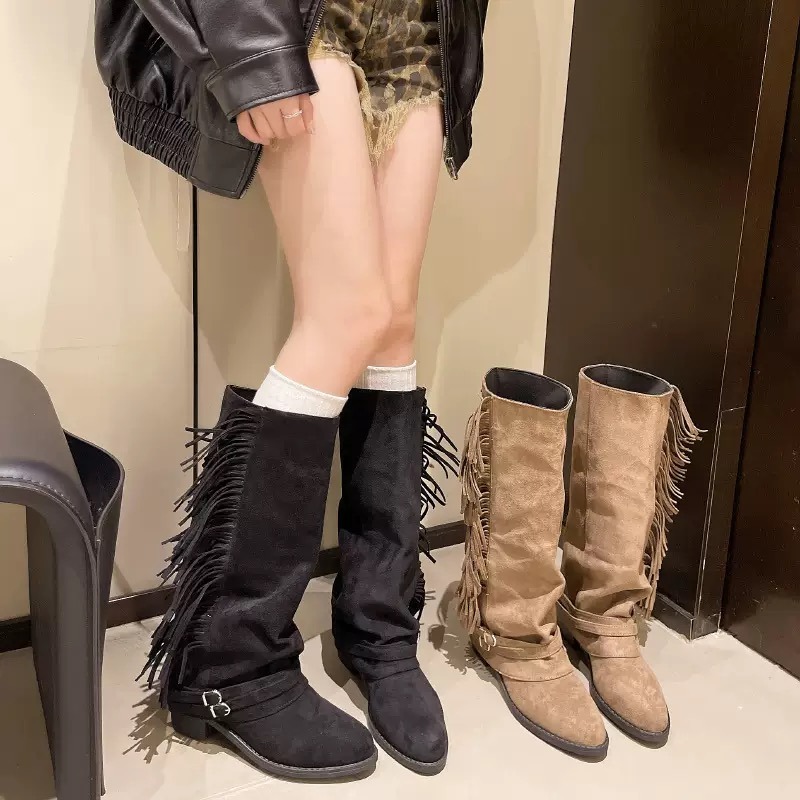 Women Knee-high Boots Tassel D - огляд і ціна Chelsea Boots Suede