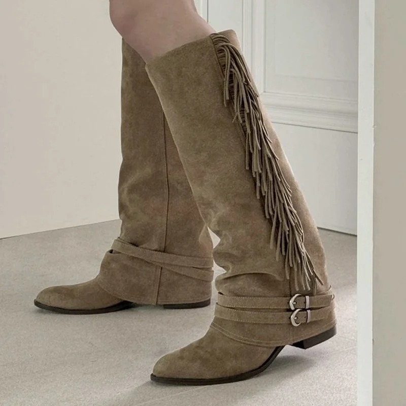Women Knee-high Boots Tassel D - огляд і ціна Chelsea Boots Suede